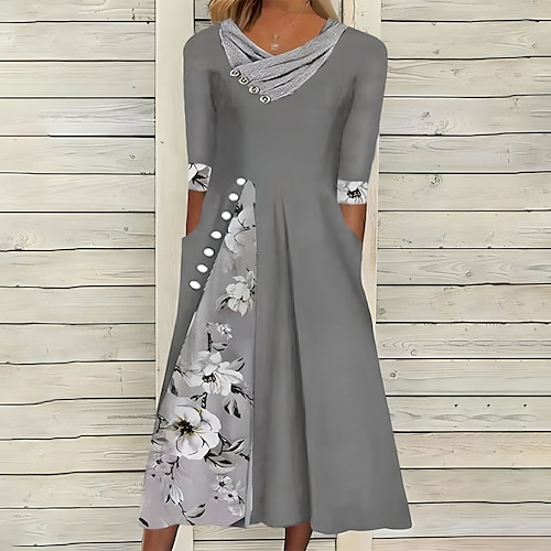 

Robe trapèze pour femme robe midi vert bleu gris demi manches imprimé fleuri fendu été printemps col en v élégant décontracté 2023 s m l xl xxl 3xl