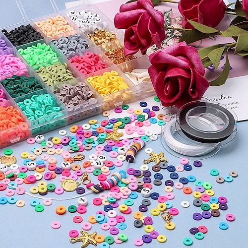 4600Pcs Clay Beads Kits For Bracelets Making , Polymer Clay Flat