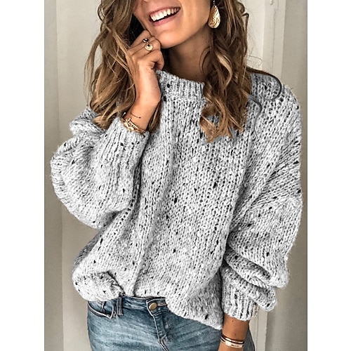 

Women's Pullover Sweater Jumper Turtleneck Crew Neck Ribbed Knit Cotton Blend Knitted Fall Winter Outdoor Daily Holiday Stylish Casual Soft Long Sleeve Polka Dot Maillard Blue Khaki Gray S M L