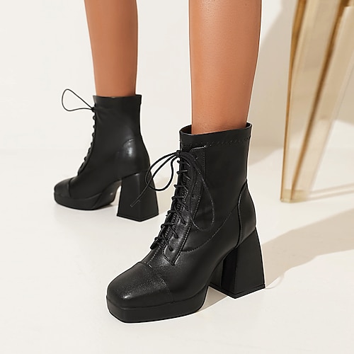 

Femme Bottes Bottes de Combat Bottes à talons Bottes à lacets Extérieur du quotidien Bottines Bottines Hiver Talon Bottier Elégant Décontractées Minimalisme Faux Cuir Polyuréthane Couleur unie Brun
