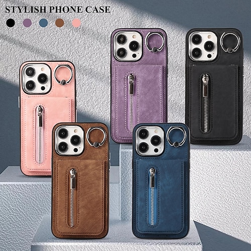 

téléphone Coque Pour Apple iPhone 15 Pro Max Plus iPhone 14 13 12 11 Plus Pro Max Coque Arriere Sac à main fermeture Éclair avec bandoulière amovible avec dragonne Rétro TPU faux cuir