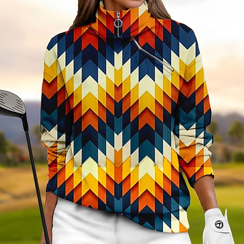 

Mulheres moletom de golfe pulôver de golfe camisola de golfe Térmico / Quente Respirável Pavio Humido Manga Longa Casacos de golfe Blusas Normal 1/4 Zip Colarinho Alto Geometria Primavera Outono