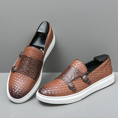 

Hombre Zapatos de taco bajo y Slip-On Zapatos casuales de hombre Mocasines de Confort Zapatos de cuadros de estilo británico Casual Británico Diario PU Transpirable Cómodo Antideslizante Negro Marrón