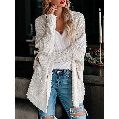 

Gilet Cardigan Maille Femme A côtes Tricoter Longue Poche Couleur monochrome Ouvrir le devant mode Décontractées Extérieur Sortie manche longue Automne Hiver Noir Blanche S M L