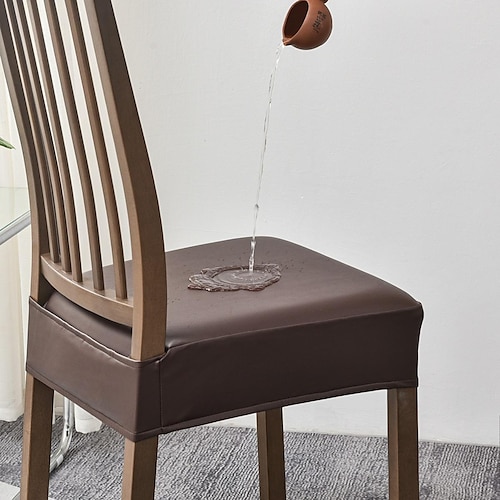 

Waterproof Dining Chair Cover Farmhouse Pu Leather Stretch Chair Seat Slipcover Spandex Washable Cover Kitchen Protector for Dining Room Wedding Ceremony Durable