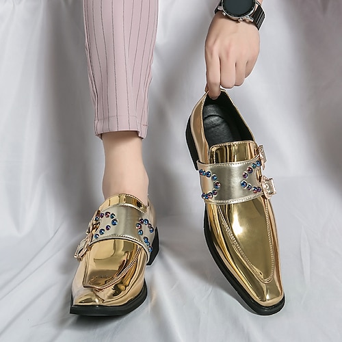 Men's Metallic Pink Buckle Dress Shoes  Fashion Loafers with Rhinestone  Detailing for Party & Stage Wear 2026 - CAD $79.99