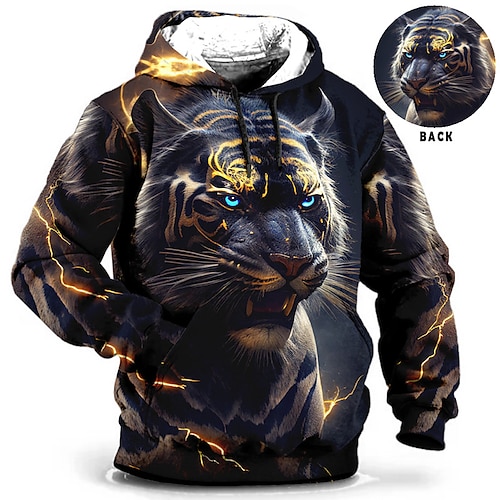 

Animal Tiger Graphic Prints Daily Classic Casual Men's 3D Print Pullover Holiday Going out Streetwear Hoodies Blue Brown Green Long Sleeve Hooded Print Spring & Fall Designer