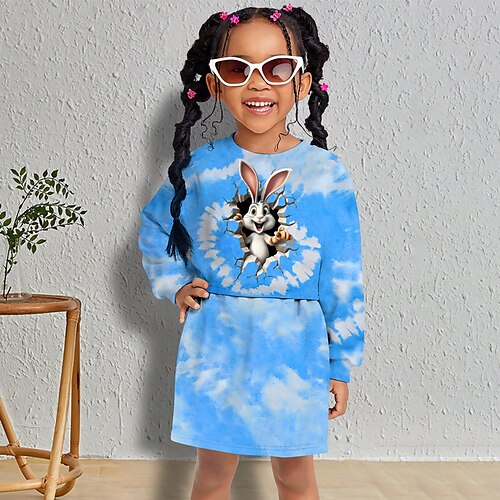 

Fille Ensemble jupe Ensemble de Vêtements manche longue Bande dessinée Lapin Tie Dye 3D effet Actif Mode du quotidien Polyester Extérieur Plein Air Rendez-vous Enfants Col ras du cou Imprimer 3-12 ans