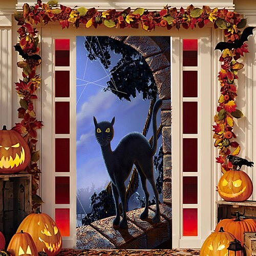 

Cubierta de puerta de esqueleto de halloween, telón de fondo de hueso de esqueleto, decoración de pared de halloween, puerta delantera o decoración interior para el hogar, decoraciones para fiesta de