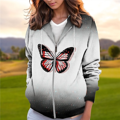 

Mujer Sudadera con capucha de golf Jersey de golf Transpirable Secado rápido Con bolsillos Manga Larga Ropa de golf ropa de golf Ajuste regular Cremallera Mariposa Impreso Primavera Otoño Tenis Golf