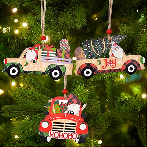 

3 Stück Weihnachts-Holzauto-Anhänger, Weihnachtsbaum-Anhänger, Weihnachtsszenendekoration