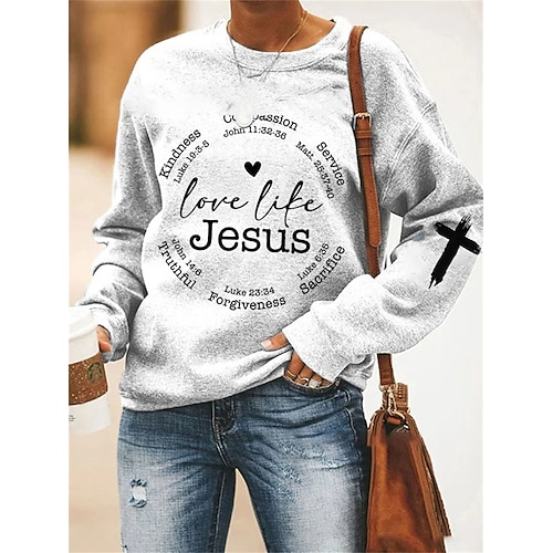 

Damen Sweatshirt Pullover Zur Seite fahren Basic Grau Buchstabe Strasse Rundhalsausschnitt Langarm Oberteil Mikro-elastisch