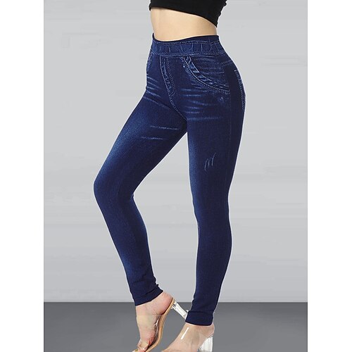 

Mujer Delgado Polainas Pantalones Cortos Denim de imitación Azul Oscuro Alta cintura Moda Ropa de calle Casual Calle Casual Diario Bolsillo Corte alto Alta elasticidad Hasta el Tobillo