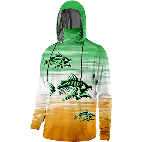 

Homens Camisa de pesca Com Capuz Exterior Manga Longa Proteção UV Respirável Secagem Rápida Leve Redutor de Suor Blusas Primavera Outono Ao ar livre Pesca Acampar e Caminhar Amarelo Azul Verde