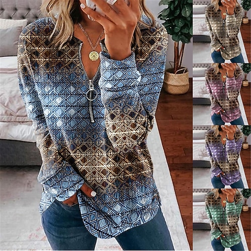 

Damen Pullover Strickwaren Gerippt Stricken Zip Bedruckt Geometrisch V Ausschnitt Stilvoll Brautkleider schlicht Täglich Ausgehen Herbst Winter Rosa Blau Purpur S