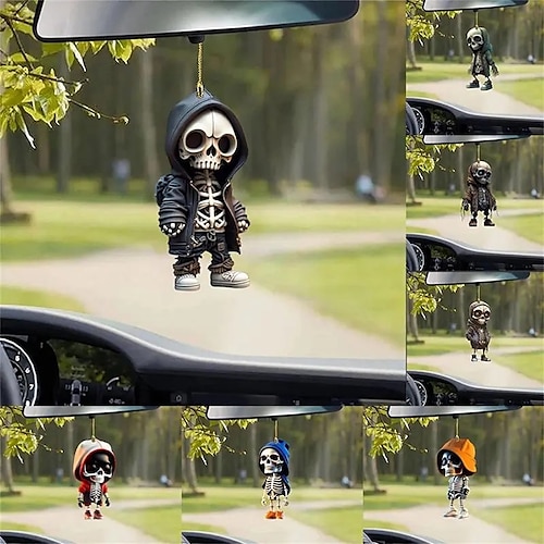

Halloween-Skelett-Anhänger, Auto-Rückspiegel-Ornament, Acryl-Autoaufhängung, Innendekoration-Anhänger