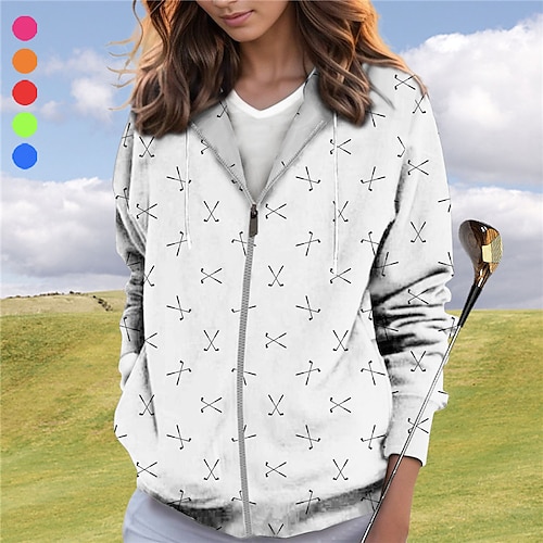 

Femme Sweat à capuche de golf Pull de golf Respirable Séchage rapide Avec poches manche longue Vêtements de golf Vêtements d'extérieur de golf Standard Zippé Imprimé Printemps Automne Tennis Le golf