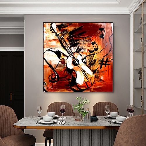 

Handmade Oil Painting Canvas Acrylic Wall Art Decoration Modern Abstract GUITAR Musical Theme for Home Decor Rolled Frameless Unstretched Painting