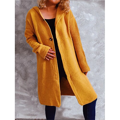 

Mujer Chaqueta de Punto Puente Estriado Tejer Sayo Botón Color sólido Con Capucha Elegante Casual Diario Noche Otoño Invierno Negro Amarillo S M L