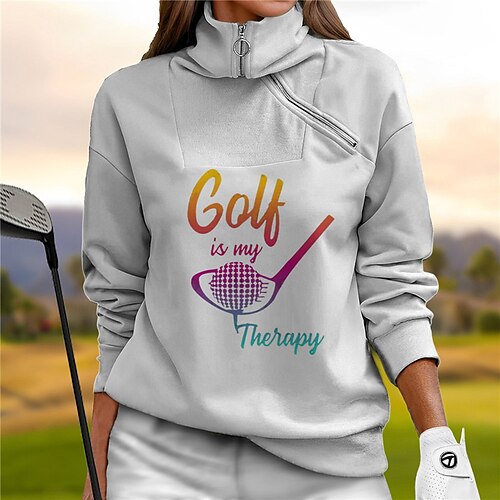 

Mujer Jersey de golf Sudadera Golf Mantiene abrigado Transpirable Dispersor de humedad Manga Larga Ropa de golf Camiseta Ajuste regular Cremallera Bolsillos laterales Impreso Primavera Otoño Tenis