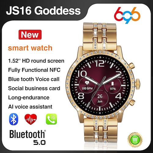 

696 JS16 Reloj inteligente 1.52 pulgada Smartwatch Reloj elegante Bluetooth Podómetro Recordatorio de Llamadas Seguimiento del Sueño Compatible con Android iOS Mujer Llamadas con Manos Libres