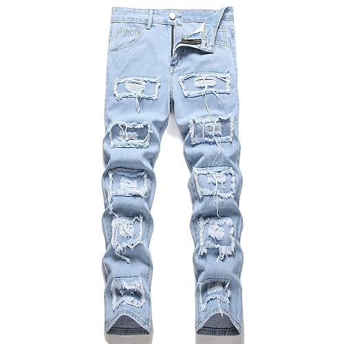 

Homme Jeans Pantalon Pantalons en denim Jean empilé Poche Plein Confort Respirable Extérieur du quotidien Sortie Mode Décontractées Bleu