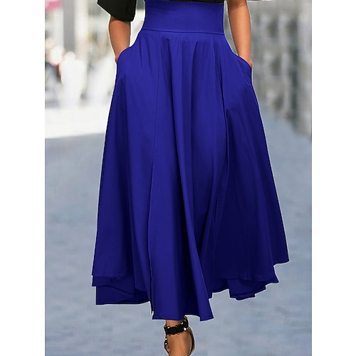 

Women's Corset Skirt A Line Swing Maxi Polyester Wine Red Black Pink Blue Skirts Fall Winter Pleated Pocket Bow Vintage Fashion Elegant Street Daily S M L