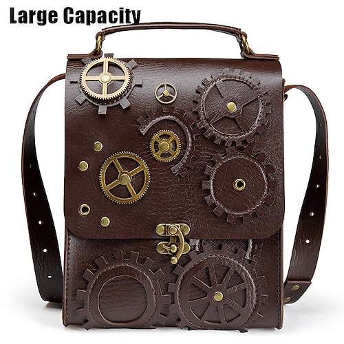 

Women's Crossbody Bag Shoulder Bag Messenger Bag PU Leather Halloween Holiday Buttons Large Capacity Waterproof Lightweight Solid Color Brown