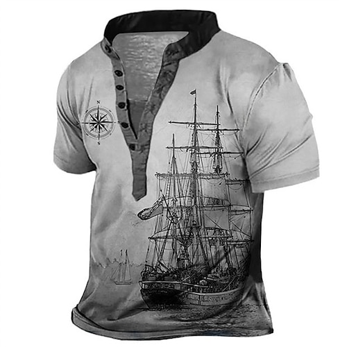 

Herren Henley Shirt Legerer Stil Klassicher Stil Modisch Designer Basic Hemd Schiff Grafik-Drucke Kurze Ärmel Hemd Blau Grün Khaki Outdoor Täglich Ständer Sommer Bekleidung 3D-Druck S M L XL XXL XXXL