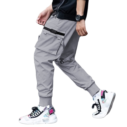 Men's Cargo Pants Cargo Trousers Joggers Techwear Drawstring Elastic Waist Multi  Pocket Plain Ankle-Length Casual Weekend Cotton Streetwear Hip Hop Black  2024 - $17.99