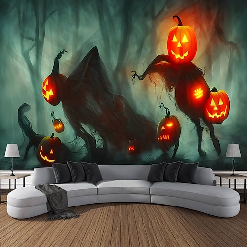 

Halloween Hanging Tapestry Wall Art Large Tapestry Mural Decor Photograph Backdrop Blanket Curtain Home Bedroom Living Room Decoration Ghost Skull Terrifying Forest Pumpkin