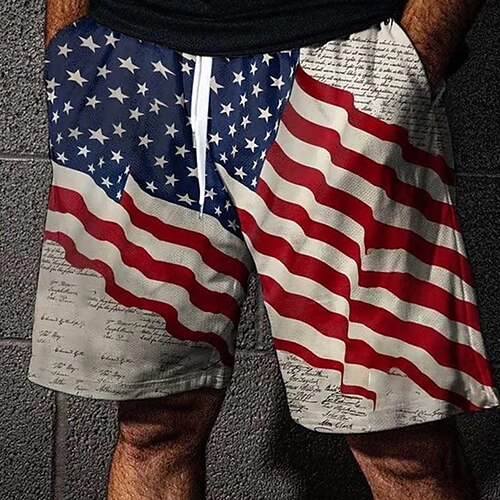 

Herren Shorts Kurze Hosen Sommer-Shorts Strandshorts Kurze Hosen Kordelzug Elastische Taille 3D-Druck Graphic Amerikanische Flagge Atmungsaktiv Weich Kurz Casual Täglich Festtage Strassenmode
