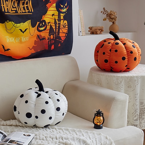 

Almofada decorativa de halloween com pontos laranja estampada em forma de abóbora almofada de qualidade para decoração de sala de estar de quarto