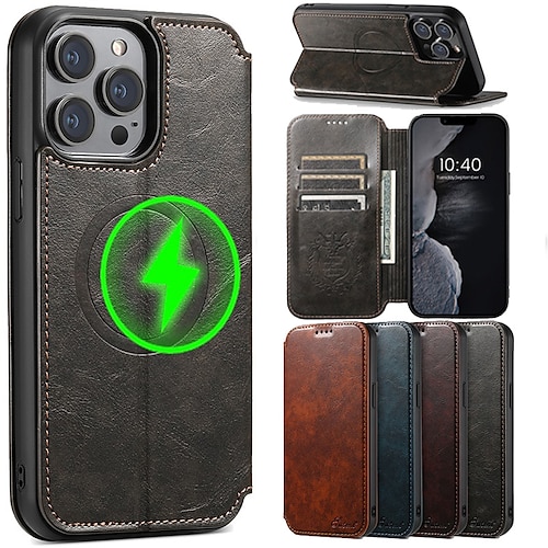 

telefone Capinha Para Apple iPhone 14 13 12 Pro Max Plus Caso de Adsorção Magnética Carteira Magnética Proteção de corpo inteiro Côr Sólida TPU Couro PU