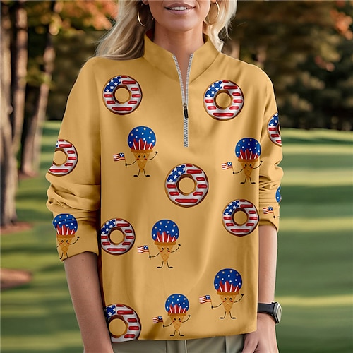 

Damen Golfpullover Golf-Sweatshirt warm Atmungsaktiv Feuchtigkeitsableitung Langarm Golf-Oberbekleidung Shirt Regular Fit Seitentaschen 1/4 Reißverschluss Bedruckt Frühling Herbst Tennis Golfspiel