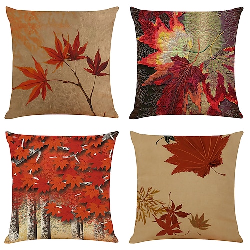 

Herbst doppelseitiger Kissenbezug, 4 Stück, roter Ahorn, weich, dekorativ, quadratisch, Kissenbezug für Schlafzimmer, Wohnzimmer, Sofa, Couch, Stuhl