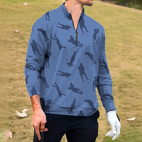 

Homens Camisa polo de caminhada Camisa de golfe Respirável Secagem Rápida Pavio Humido Manga Longa Vestuário de golfe Roupas de golfe Normal Zíper Colarinho Alto Estampado Primavera Outono Tênis