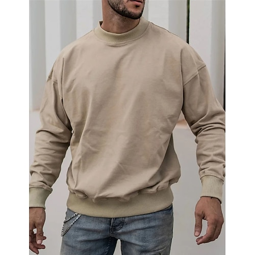 

Men's Sweatshirt Khaki Crew Neck Plain Sports Outdoor Daily Holiday Streetwear Basic Casual Spring Fall Clothing Apparel Hoodies Sweatshirts