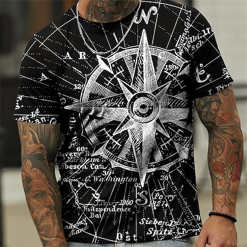 

Herren T Shirt Grafischen T-Shirt Grafik-Drucke Kompass Frühling Sommer Outdoor Täglich Sport Designer Basic Brautkleider schlicht Rundhalsausschnitt Kurzarm Bekleidung Schwarz S M L XL 2XL 3XL