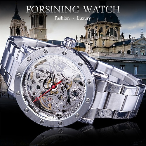 

FORSINING Hommes Montre Mécanique Luxe Grand Cadran Mode Affaires Squelette Remontage automatique IMPERMÉABLE Alliage Suivre