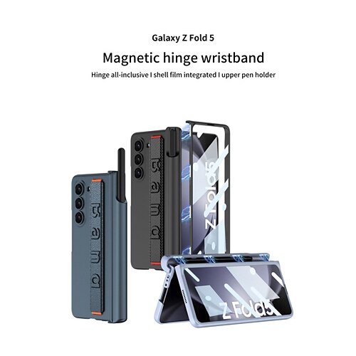 

Phone Case For Samsung Galaxy Z Fold 5 Z Fold 4 Z Fold 3 Magnetic Adsorption Portable with Wrist Strap Shockproof Geometric Pattern PC