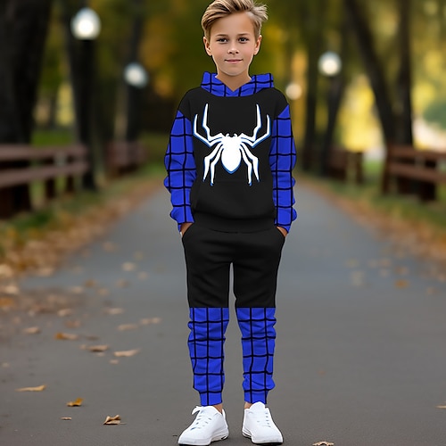 

niños halloween sudadera con capucha y pantalones conjunto de ropa con capucha manga larga tela escocesa araña impresión 3d moda activa poliéster fresco al aire libre calle vacaciones impresión para niños 3-12 años gráfico impreso en 3d ajuste regular