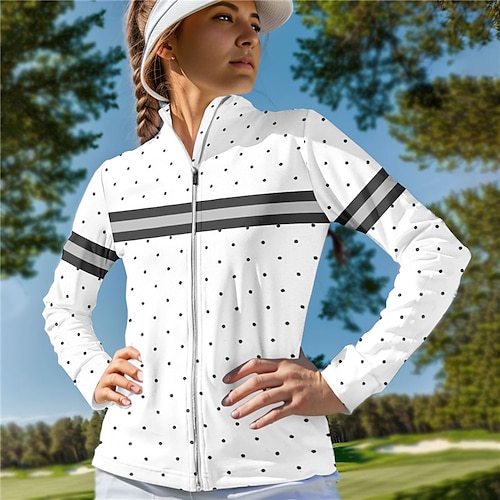 

Mulheres jaquetas de golfe Térmico / Quente Respirável Pavio Humido Manga Longa Casacos de golfe Blusas Normal Zíper Riscas Estampado Primavera Outono Tênis Golfe Pickleball