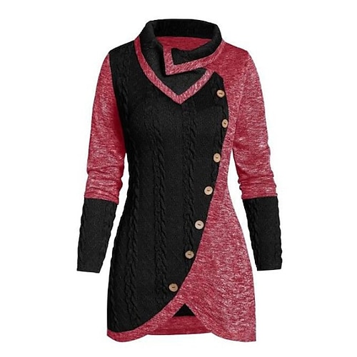 

Pull Maille Femme A côtes Tricoter Patchwork Bouton Bloc de couleur Mao mode Décontractées du quotidien Sortie manche longue Automne Hiver Noir Vert Claire L XL 2XL