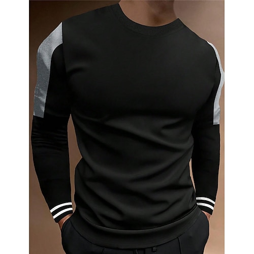 

Men's Sweatshirt Black Crew Neck Color Block Patchwork Sports Outdoor Daily Holiday Streetwear Basic Casual Spring Fall Clothing Apparel Hoodies Sweatshirts