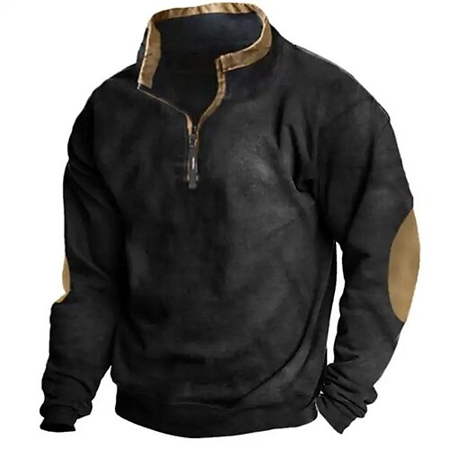 

Men's Sweatshirt Zip Sweatshirt Black Half Zip Color Block Patchwork Sports Outdoor Daily Holiday Streetwear Basic Casual Spring Fall Clothing Apparel Hoodies Sweatshirts