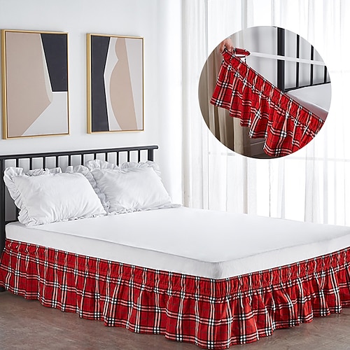 

Falda de cama elástica de 100 pliegues, cubierta de estilo princesa, delantal de cama con borde de volantes de tres capas, falda elástica de borde de cama de color sólido