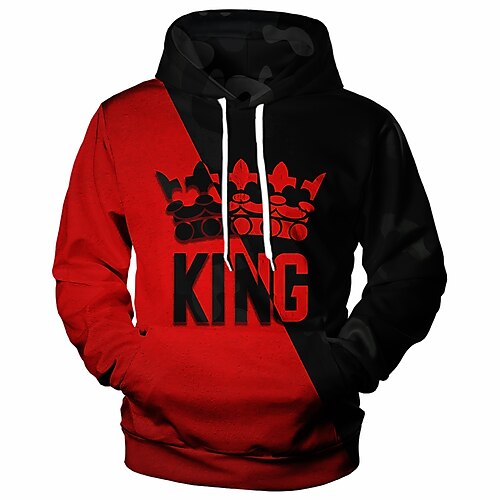 

Men's Hoodie Pullover Hoodie Sweatshirt Lightweight Hoodie Red Hooded Letter 3D Splicing King Drawstring 3D Monograms Party Casual Daily 3D Print Plus Size 3D Print Graphic Vintage Fall Clothing Appar