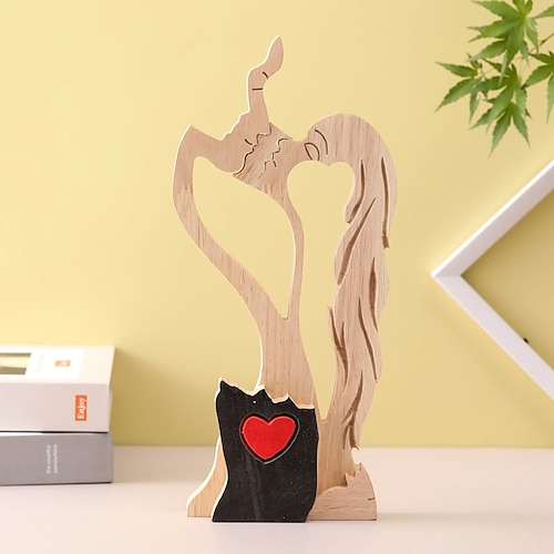 

Adornos de madera para amantes pareja esculturas de escritorio aniversario decoración del hogar pareja besándose adornos de estatua