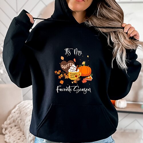 

Women's Hoodie Sweatshirt Pullover Halloween Sweatshirt Basic Front Pocket Black Graphic Halloween SPOOKY Halloween Hoodie Long Sleeve Top Micro-elastic Fall Winter